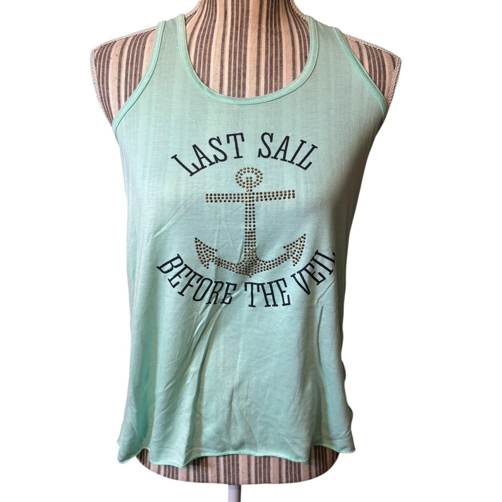 Bachelorette Tank Top XS Bella Canvas Mint Green Last Sail Before the Veil Bling